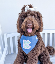 Load image into Gallery viewer, Choose Your Letter Machine Appliqué Dog Bandana with Soft Macrame Cord Tie Closure