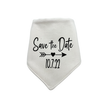 Load image into Gallery viewer, Save the Date Custom Wedding Bandana with soft macrame cord tie closure