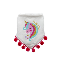 Load image into Gallery viewer, Unicorn Bandana with soft macrame cord tie closure- FREE Personalization