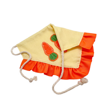 Load image into Gallery viewer, Carrot Feltie dog bandana with soft macrame cord tie closure available with or without ruffle trim (look for matching hair bow and bow tie)