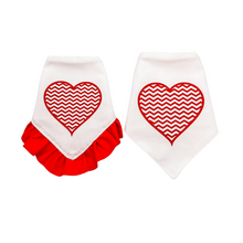 Load image into Gallery viewer, Chevron heart with ruffle dog bandana with soft macrame cord tie closure available with or without ribbon ruffle trim (look for matching bow tie)