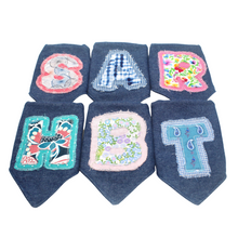 Load image into Gallery viewer, Choose Your Letter Machine Appliqué Dog Bandana with Soft Macrame Cord Tie Closure