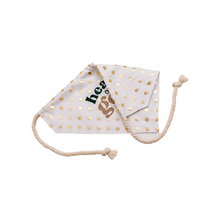Load image into Gallery viewer, Heart of gold dog bandana with soft macrame cord tie closure