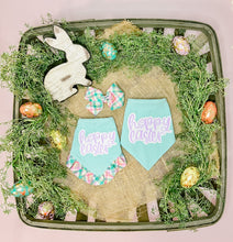Load image into Gallery viewer, Hoppy Easter dog bandana with soft macrame cord tie closure available with or without ruffle trim (look for matching hair bow)