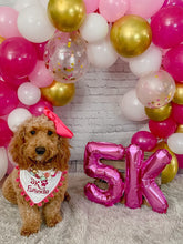 Load image into Gallery viewer, Instagram Milestone Dog Bandana- Choose Number of Followers- With Macrame Cord Tie Closure