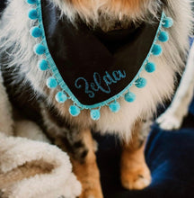 Load image into Gallery viewer, Totally Turquoise Sparkle Dog Bandana with Soft Macrame Cord Tie Closure- FREE PERSONALIZATION