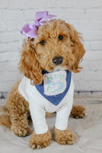 Load image into Gallery viewer, Choose Your Letter Machine Appliqué Dog Bandana with Soft Macrame Cord Tie Closure