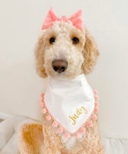 Load image into Gallery viewer, Girly Girl pet bandana with Soft Macramé Cord Closure.