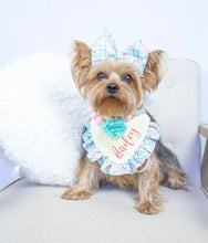 Load image into Gallery viewer, Yellow and Turquoise Plaid Ruffle Bandana with Soft Macrame Cord Tie Closure (Look for matching hairbow)