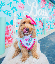 Load image into Gallery viewer, Turqoiuse and Hot Pink Custom Dog Bandana with Soft Macrame Cord Tie Closure FREE personalization