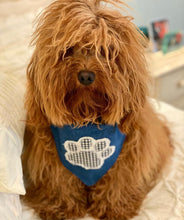 Load image into Gallery viewer, Paw Print Love Machine Applique Dog Bandana with Soft Macrame Cord Tie Closure