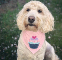 Load image into Gallery viewer, Boy and Girl Pup Cake Applique Dog Bandana with Soft Macrame Cord Tie Closure