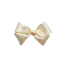Load image into Gallery viewer, Ivory 2 in Double Faced Satin Hair bow Made with an alligator hair clip or over the collar