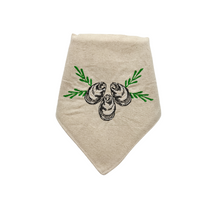 Load image into Gallery viewer, Lowcountry Oyster machine embroidered dog bandana with soft macrame cord tie closure