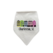 Load image into Gallery viewer, Charleston Rainbow Row machine embroidered dog bandana with soft macrame cord tie closure