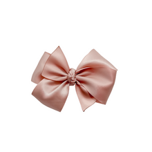 Load image into Gallery viewer, Rose Gold 2 in Double Faced Satin Hair bow Made with an alligator Hair clip or over the collar