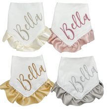Load image into Gallery viewer, Double Faced Satin Ruffle Dog Bandana with soft macrame cord tie closure. 4 color choices ( Look for matching bows