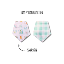 Load image into Gallery viewer, Vintage CHS Stamps reversible dog bandana with soft macrame cord tie closure. Free Personalization available
