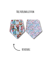 Load image into Gallery viewer, Rodeo Blooms reversible dog bandana with soft macrame cord tie closure. Free Personalization available
