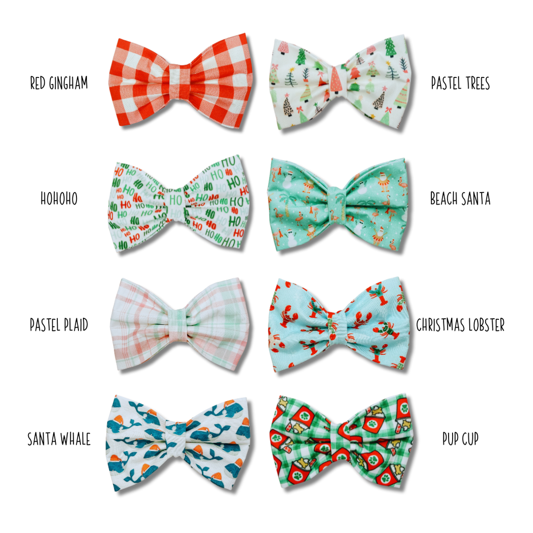 Christmas Cotton Prints Bow Tie made with Alligator hair clip or over the collar. Choose Design (2 sizes available)