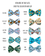 Load image into Gallery viewer, Fall 1 Cotton Prints Bow Tie made with Alligator hair clip or over the collar. Choose Design (2 sizes available)
