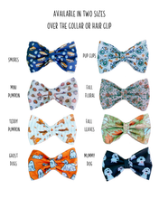Load image into Gallery viewer, Fall 2 Prints Bow Tie made with Alligator hair clip or over the collar. Choose Design (2 sizes available)
