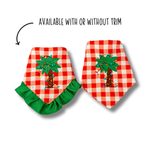 Load image into Gallery viewer, Christmas Palmetto  applique dog bandana with soft macrame cord tie closure. Available with or without ruffle
