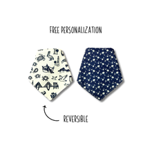 Load image into Gallery viewer, South Carolina (navy) Toile reversible dog bandana with soft macrame cord tie closure. Free personalization
