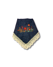 Load image into Gallery viewer, Harvest Floral machine embroidered dog bandana with soft macrame cord tie closure
