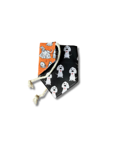 Load image into Gallery viewer, Boo + Bark reversible dog bandana with soft macrame cord tie closure. Free Personalization available
