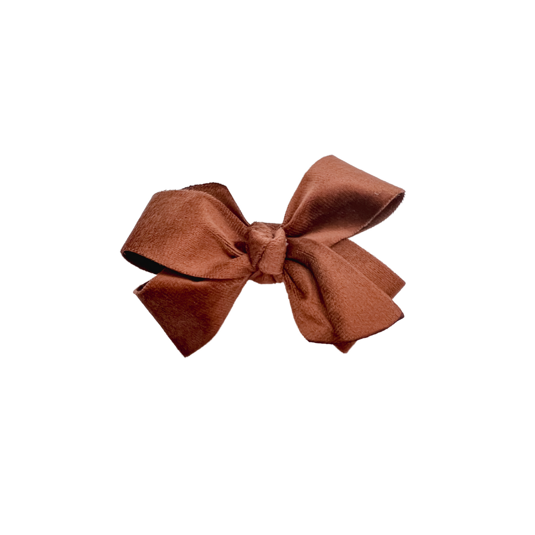 Brown 1.5 in Velvet Hair bow Made with an Alligator Hair clip or elastic headband