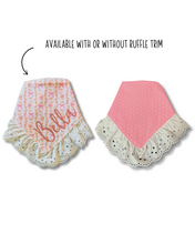 Load image into Gallery viewer, Bunny with Bows reversible dog bandana with soft macrame cord tie closure available with trim options FREE PERSONALIZATION (Look for matching bow)
