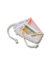 Load image into Gallery viewer, Bunny and Stripes reversible dog bandana with soft macrame cord tie closure available with trim options FREE PERSONALIZATION (Look for matching bow)
