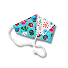 Load image into Gallery viewer, Cakes and Snowflakes Christmas reversible dog bandana with soft macrame cord tie closure FREE Personalization
