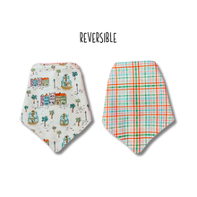 Load image into Gallery viewer, Colorful Charleston Toile reversible dog bandana with soft macrame cord tie closure. Free personalization

