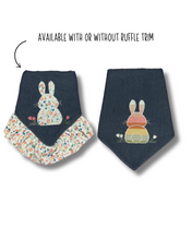 Load image into Gallery viewer, Bunny Floral or Stripe applique bunny Dog Bandana with Soft Macrame Cord Tie Closure (Look for matching bow )
