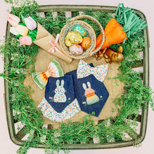 Load image into Gallery viewer, Bunny Floral or Stripe applique bunny Dog Bandana with Soft Macrame Cord Tie Closure (Look for matching bow )
