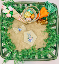 Load image into Gallery viewer, Ginger jar embroidered bunny feltie made with Alligator hair clip, over the collar or elastic headband (2 sizes available)
