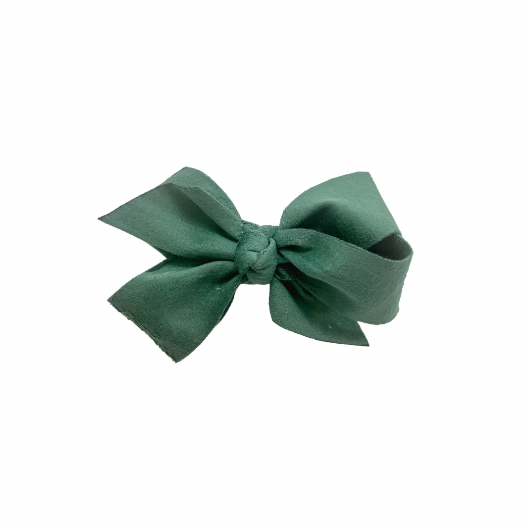 Green 1.5 in Velvet Hair bow Made with an Alligator Hair clip or elastic headband