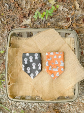 Load image into Gallery viewer, Boo + Bark reversible dog bandana with soft macrame cord tie closure. Free Personalization available
