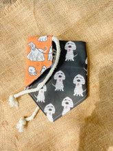 Load image into Gallery viewer, Boo + Bark reversible dog bandana with soft macrame cord tie closure. Free Personalization available
