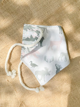 Load image into Gallery viewer, Woodland Camo In Pink reversible dog bandana with soft macrame cord tie closure. Free Personalization available
