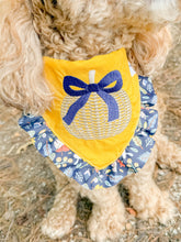 Load image into Gallery viewer, Wicker Pumpkin Embroidered bandana with soft macrame cord tie closure
