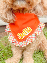 Load image into Gallery viewer, Candy Corn Plaid Ruffle Bandana with Soft Macrame Cord Tie Closure
