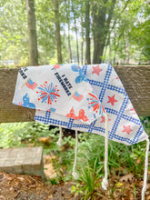 Load image into Gallery viewer, I hate fireworks reversible dog bandana with soft macrame cord tie closure. Free personalization
