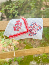 Load image into Gallery viewer, Liberty USA Applique dog bandana with soft macrame cord tie closure.

