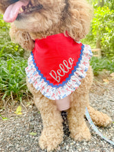 Load image into Gallery viewer, Americana Babe dog bandana with soft macrame cord tie closure

