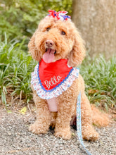 Load image into Gallery viewer, Americana Babe dog bandana with soft macrame cord tie closure

