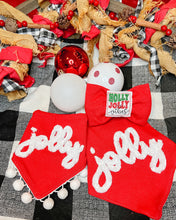 Load image into Gallery viewer, Jolly yarn design dog bandana with soft macrame cord tie closure
