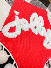 Load image into Gallery viewer, Jolly yarn design dog bandana with soft macrame cord tie closure
